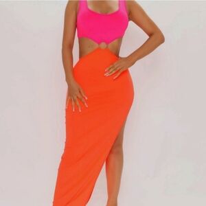 Pink and Orange Cut Out Maxi Dress NWT Size XL